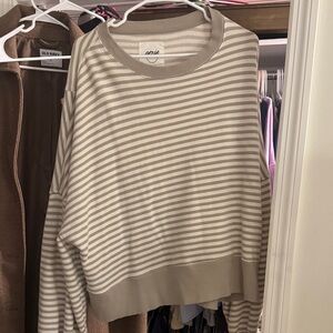Aerie Striped Crewneck crop Sweatshirt- Beige & Cream